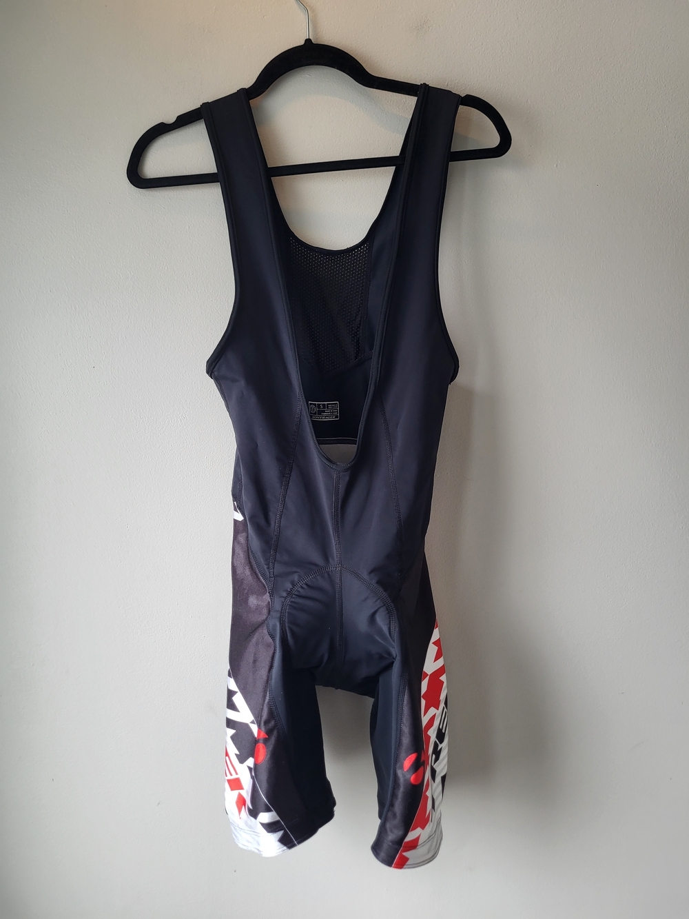 Men's Athletic Bib Shorts in Black with Red/White Accents